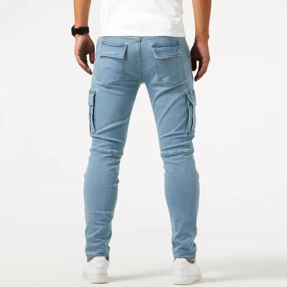 Heren Slim Fit Denim Cargo Jeans Met Meerdere Zakken VIQA© NEDERLAND
