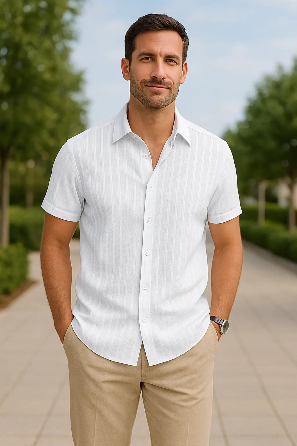 Heren Gestreept Shirt, Korte Mouwen, Losse Pasvorm, Casual Veelkleurige Zomertop | VIQA VIQA© NEDERLAND