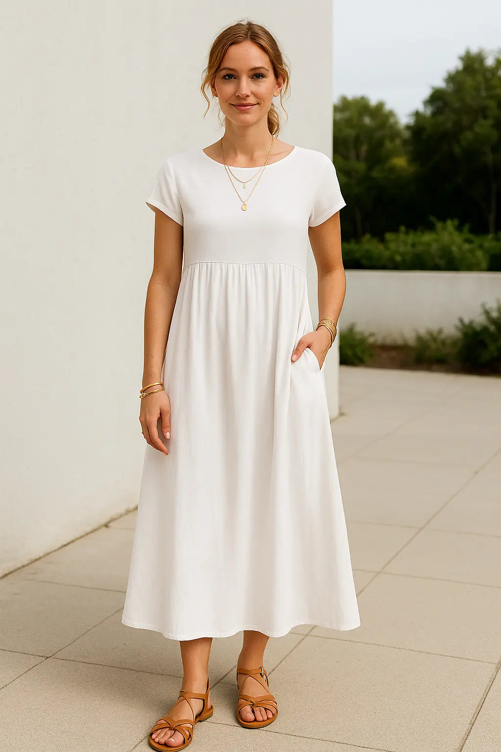 Dames Maxi Jurk, Elegante Korte Mouwen Zomer Lange Jurk Met Zakken | VIQA VIQA© NEDERLAND