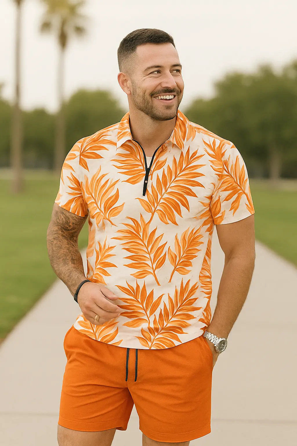 Heren Polo Overhemd Met Rits En Korte Broek Set, 2-Delige Zomer Outfit, Vrijetijdskleding | VIQA VIQA© NEDERLAND