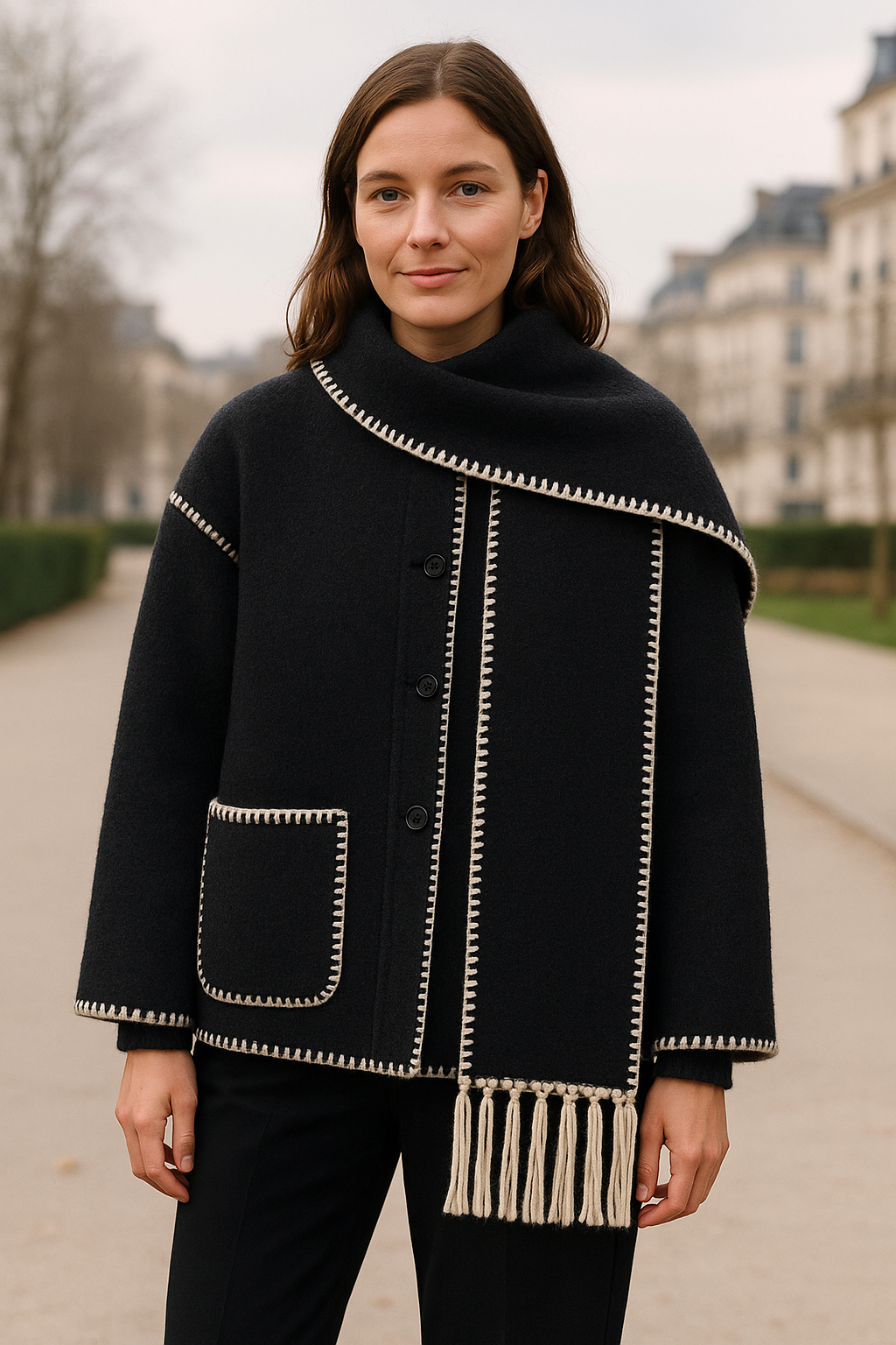 Dames Wollen Jas Met Sjaal Met Kwastjes, Dikke, Losse Pasvorm, Herfst- En Winter Mode | VIQA VIQA© NEDERLAND