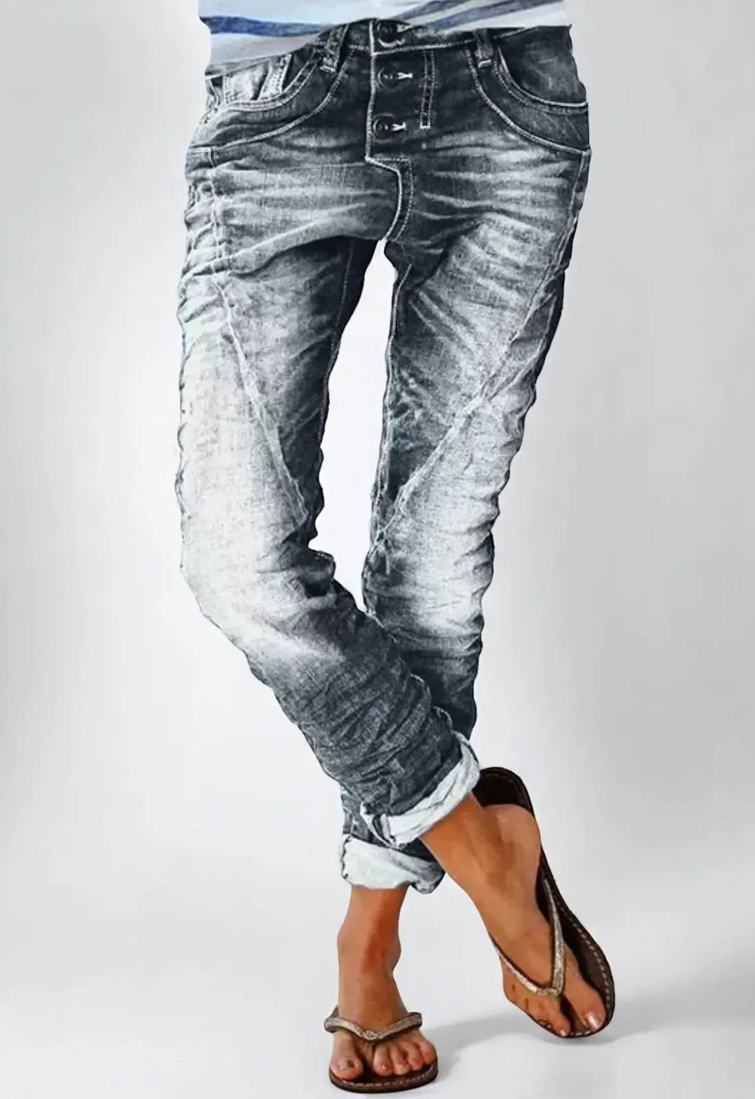 Dames Denim Jeans Met Hoge Taille VIQA© NEDERLANDGrijs-2XL