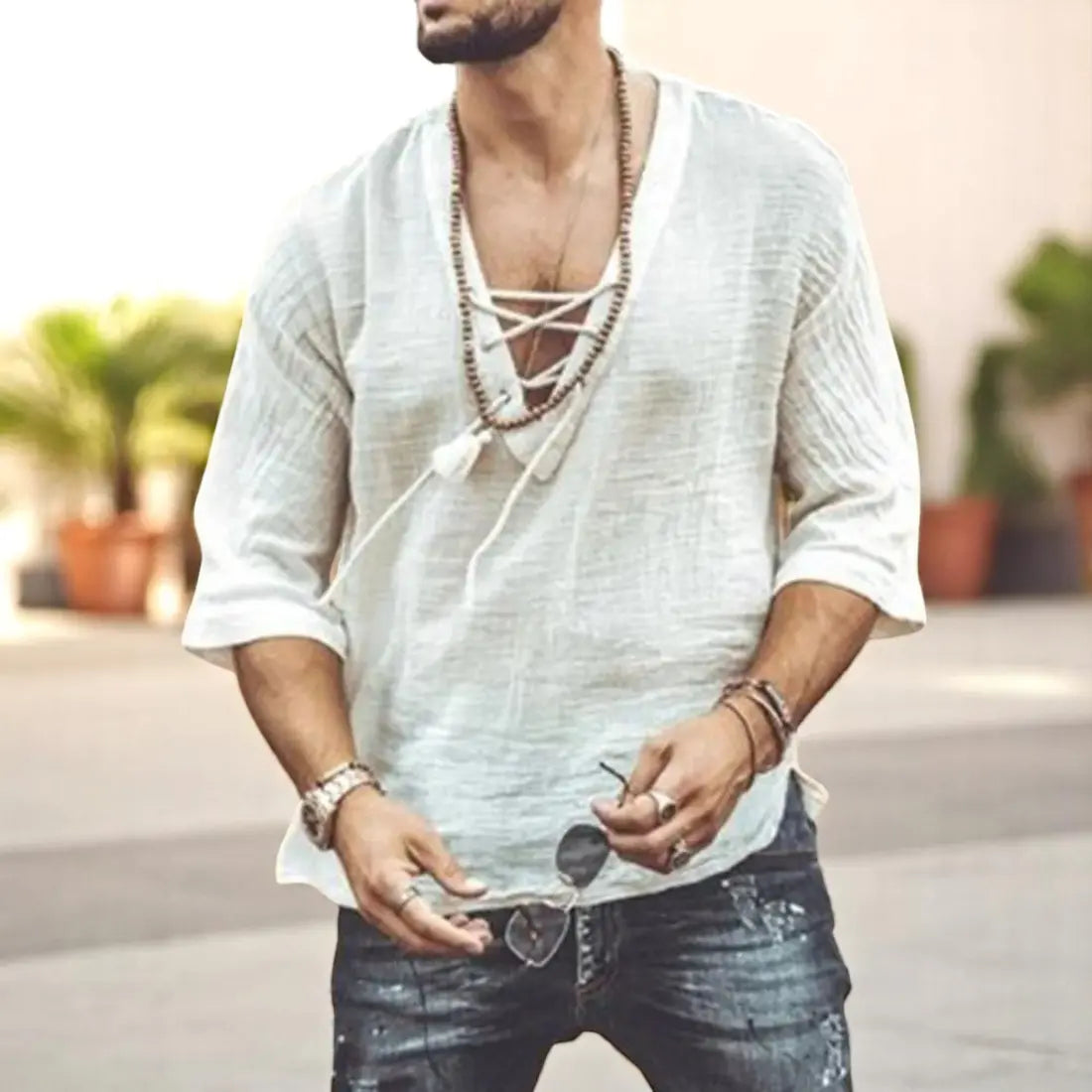 Heren Comfortabele Zomer Katoenen Blouse VIQA© NEDERLANDWit-XL