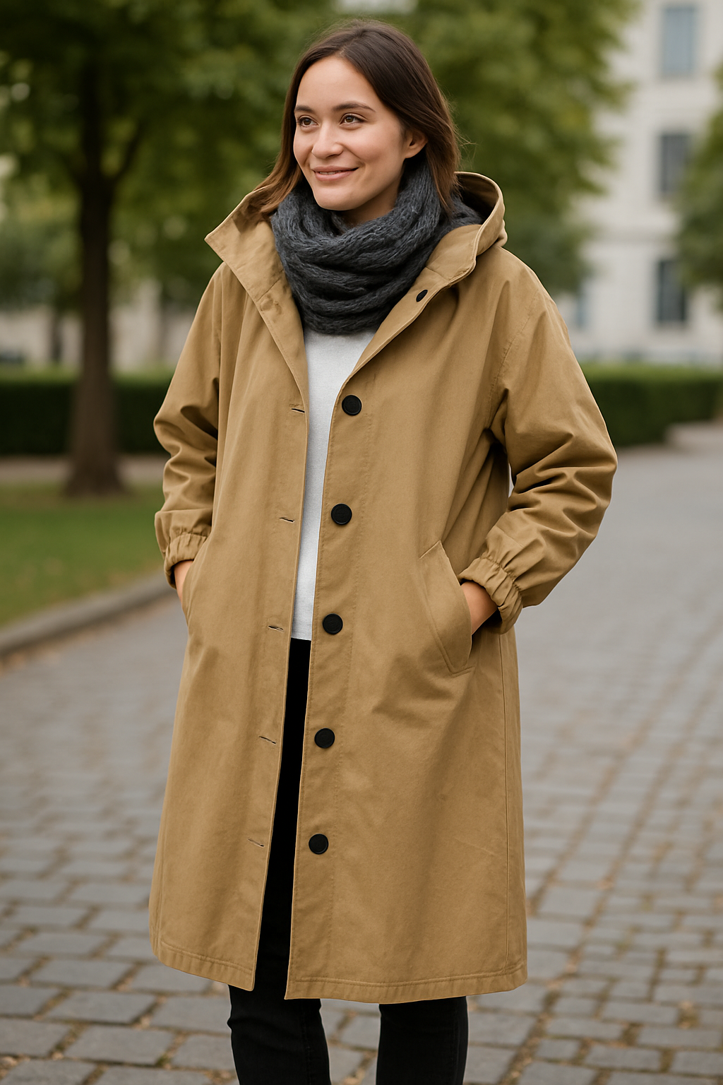 Lange Trenchcoat Voor Dames, Effen Gekleurde Windjack Met Capuchon, Elegante Losse Regenjas VIQA VIQA© NEDERLAND