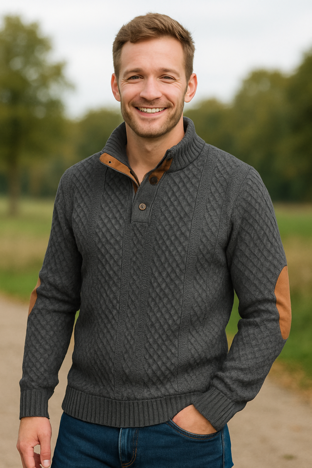 Heren Jacquard Gebreide Trui, Staande Kraag Button-Down, Lange Mouwen Casual Top | VIQA VIQA© NEDERLAND