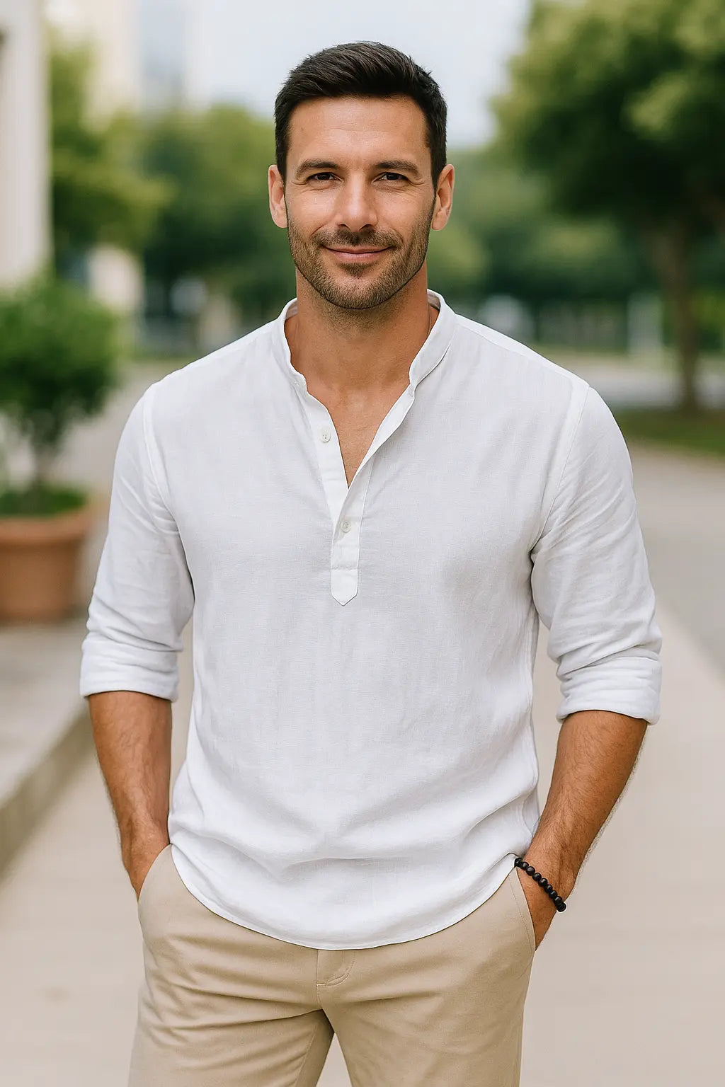 Heren Linnen Shirt Met Lange Mouwen, Ademende Casual Katoen Mix Effen Kleur Top | VIQA VIQA© NEDERLAND