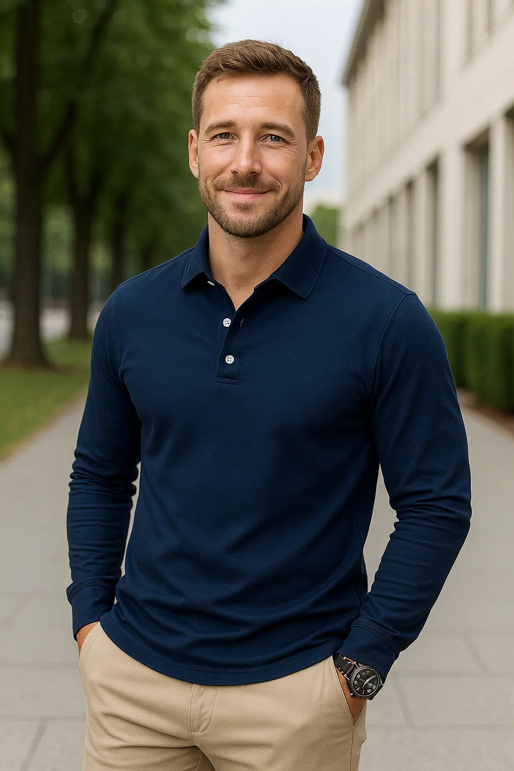 Effen Poloshirt Voor Heren, Aakelijke Casual Top Met Lange Mouwen, Reis- En Outdoor Vrijetijdskleding | VIQA VIQA© NEDERLAND