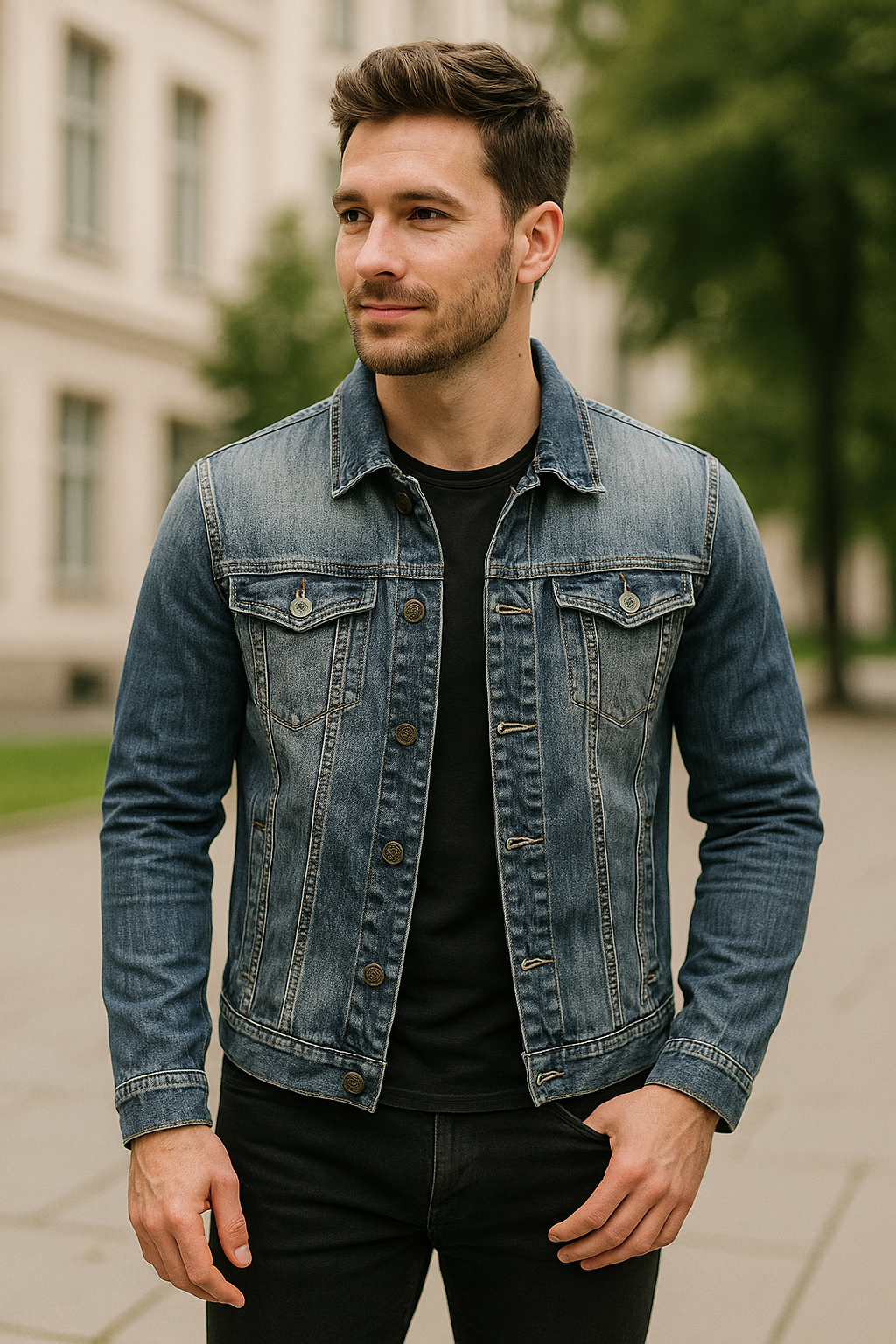 Heren spijkerjasje, slim fit casual revers retro motorjas | VIQA VIQA© NEDERLAND