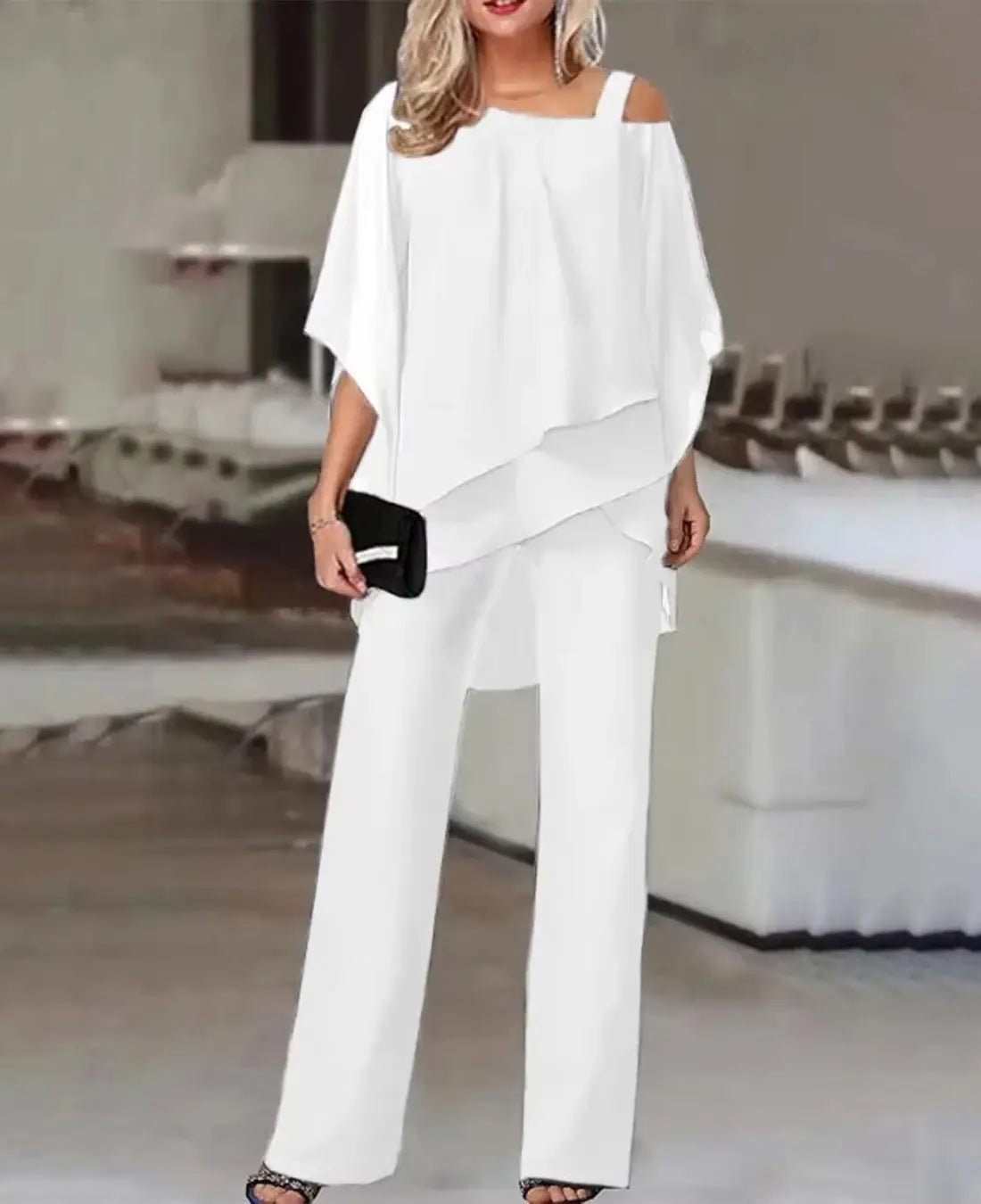 Dames Elegante Tweedeligeset Met Vleermuismouwen VIQA© NEDERLANDWit-2XL