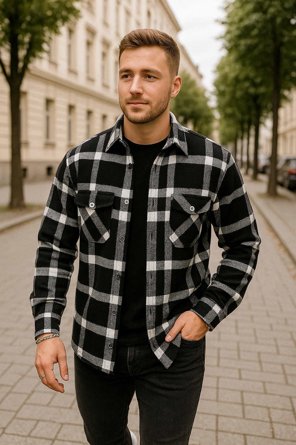 Heren Geruit Overhemd, Lange Mouwen Knoopsluiting Revers Top, Casual Lente Herfst Wit Geruit Blouse | VIQA VIQA© NEDERLAND