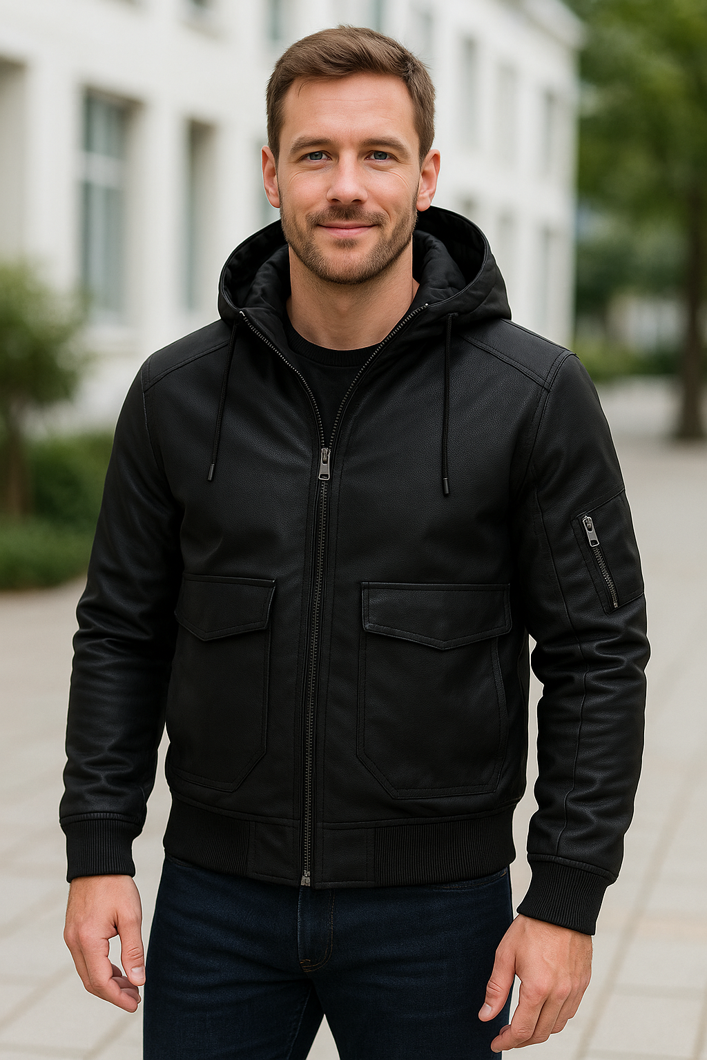 Leren Motorjack Voor Heren, Dikke Motorjas Met Afneembare Capuchon, Casual Winterkleding | VIQA VIQA© NEDERLAND