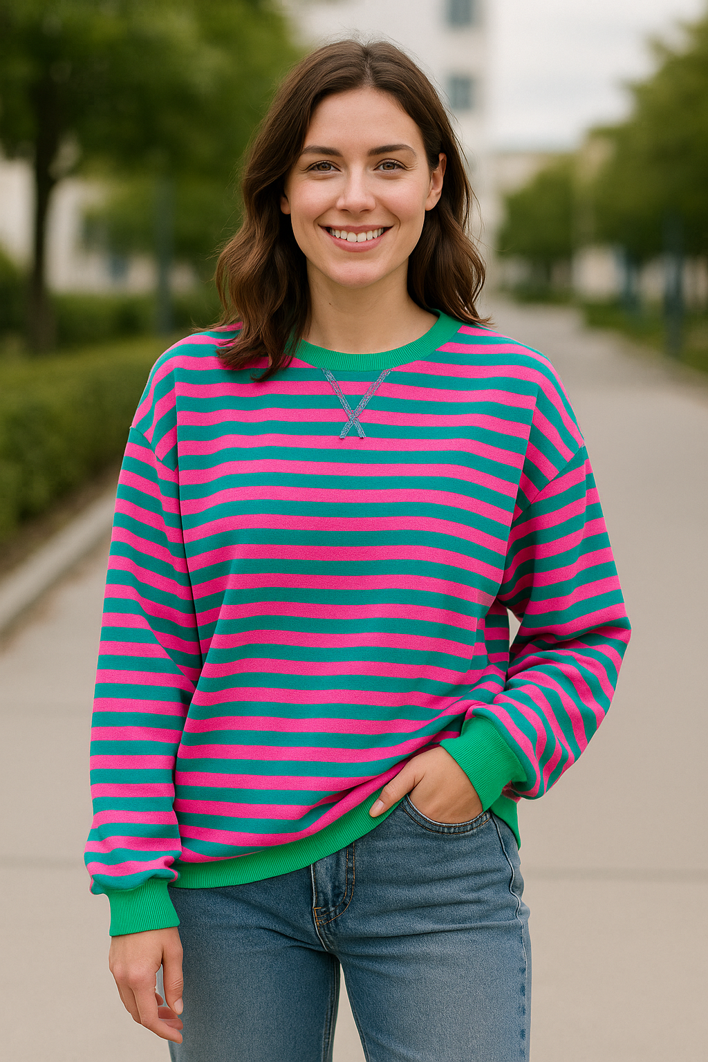 Gestreepte Trui Voor Dames, Losvallende Casual Zachte Ronde Hals Pullover Hoodie, Herfst En Winter Comfort | VIQA VIQA© NEDERLAND