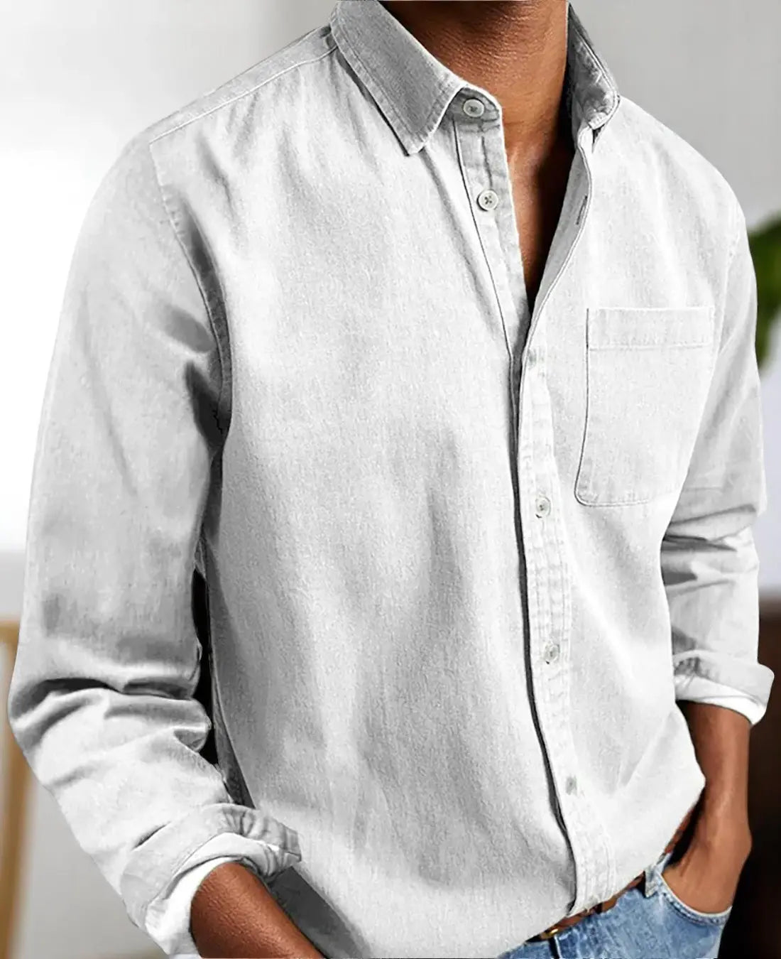 Heren Casual Linen Comfort Zomershirt Met Lange Mouwen VIQA© NEDERLANDWit-2XL