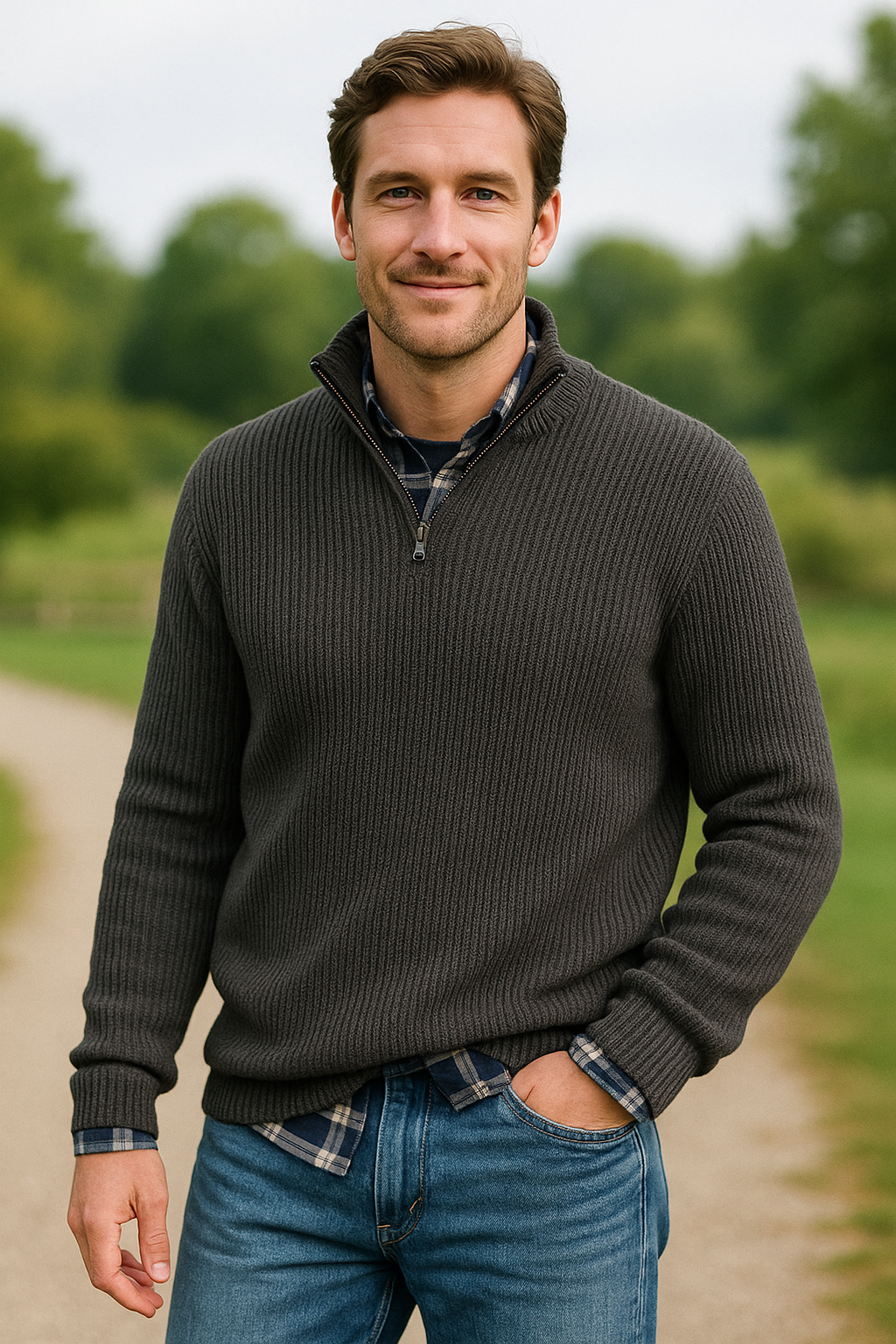 Heren V-hals Halve Rits Trui, Casual Losse Gebreide Pullover voor Herfst Winter Outdoor Werk | VIQA VIQA© NEDERLAND