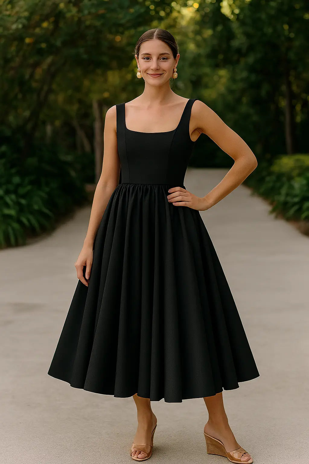 Dames Midi Jurk, Elegante Off-Shoulder Vierkante Hals Hoge Taille Partij Coctail Jurk | VIQA VIQA© NEDERLAND