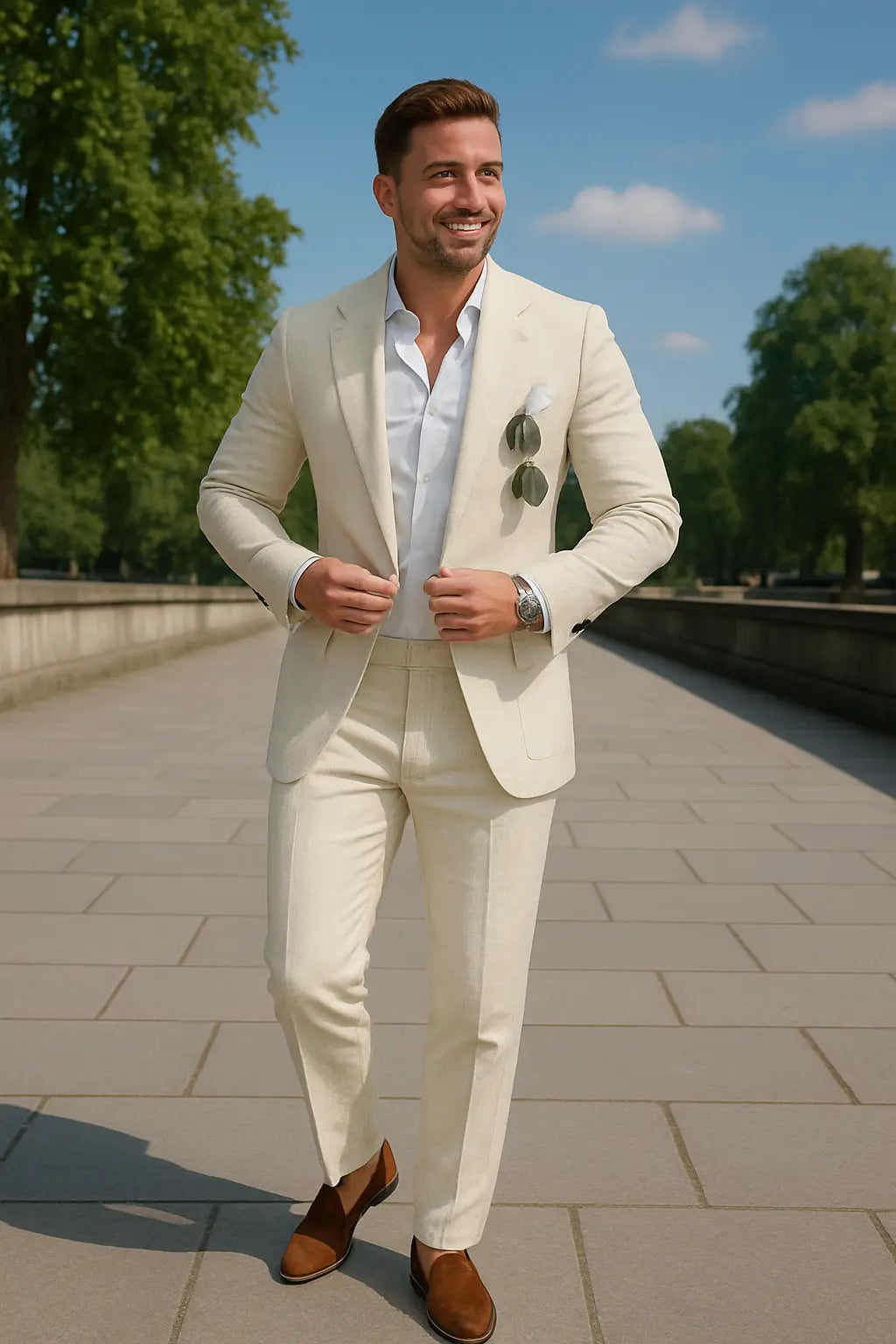 Linnen Herenset, Zomerdelige Tweedelige Blazer En broek, Casual Zakelijk Enkelknoops Kostuum | VIQA VIQA© NEDERLAND