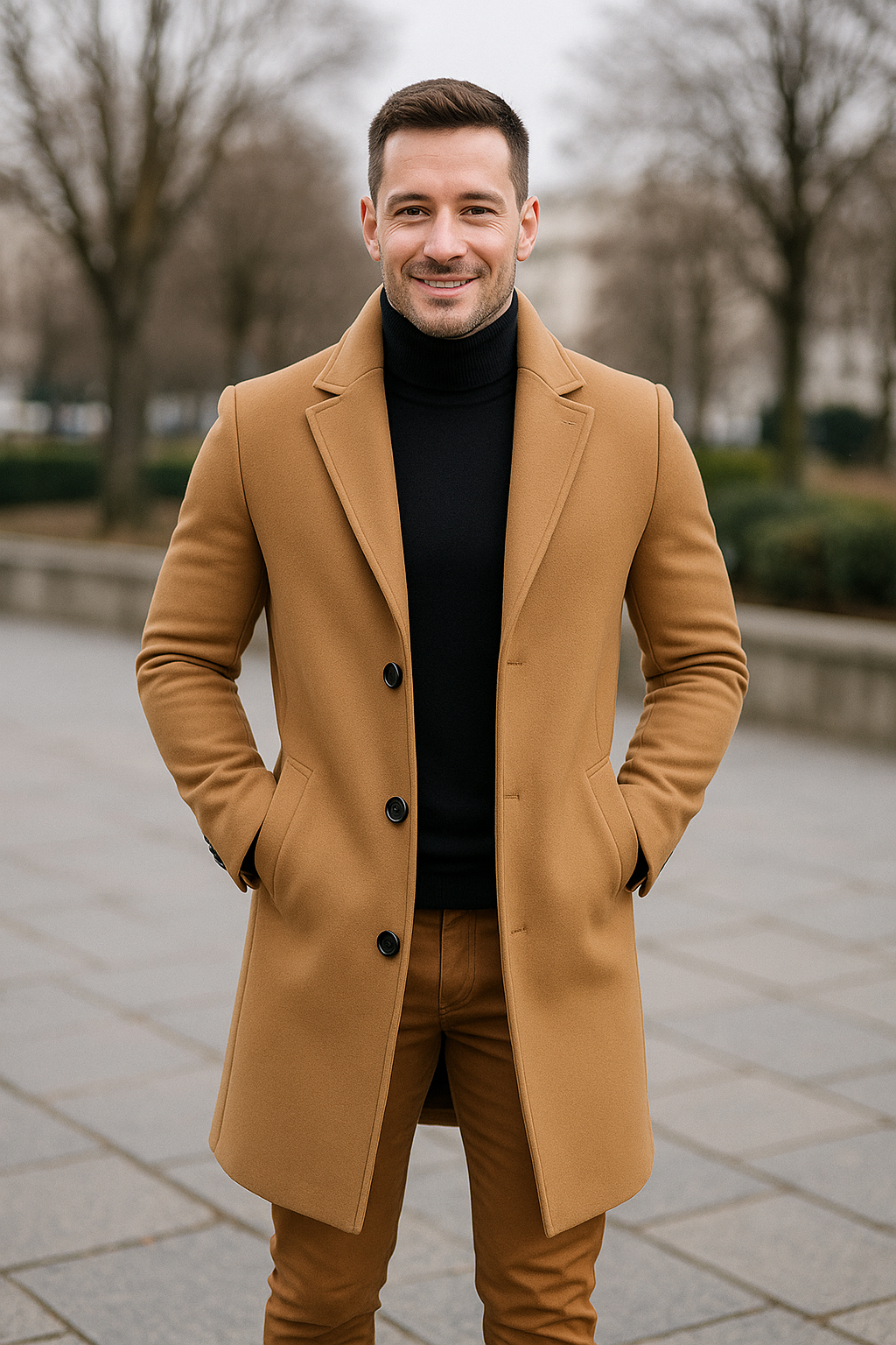 Heren trenchcoat, lange mouwen, enkele knoopsluiting, klassieke herfst- en winterjas | VIQA VIQA© NEDERLAND