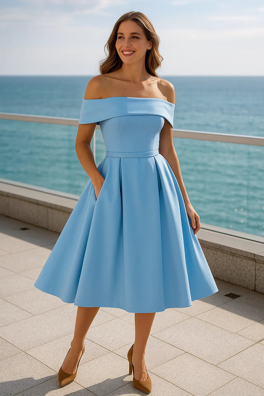 Dames Off-Shouder Satijn Gala Jurk, Maxi Jurk Met Zakken En Kant Op De Rug | VIQA VIQA© NEDERLAND