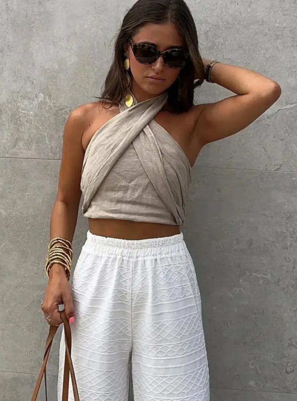 Traci Dames Linen Kruis Tanktop VIQA© NEDERLAND