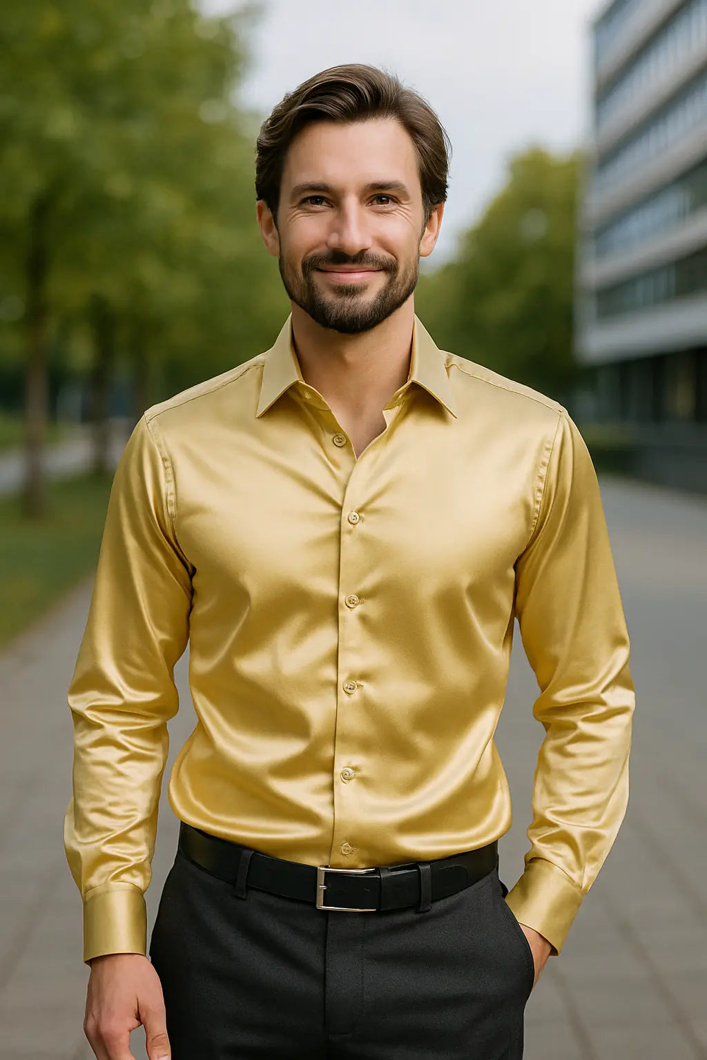 Heren Glanzend Satijn Luxe Overhemd VIQA© NEDERLAND