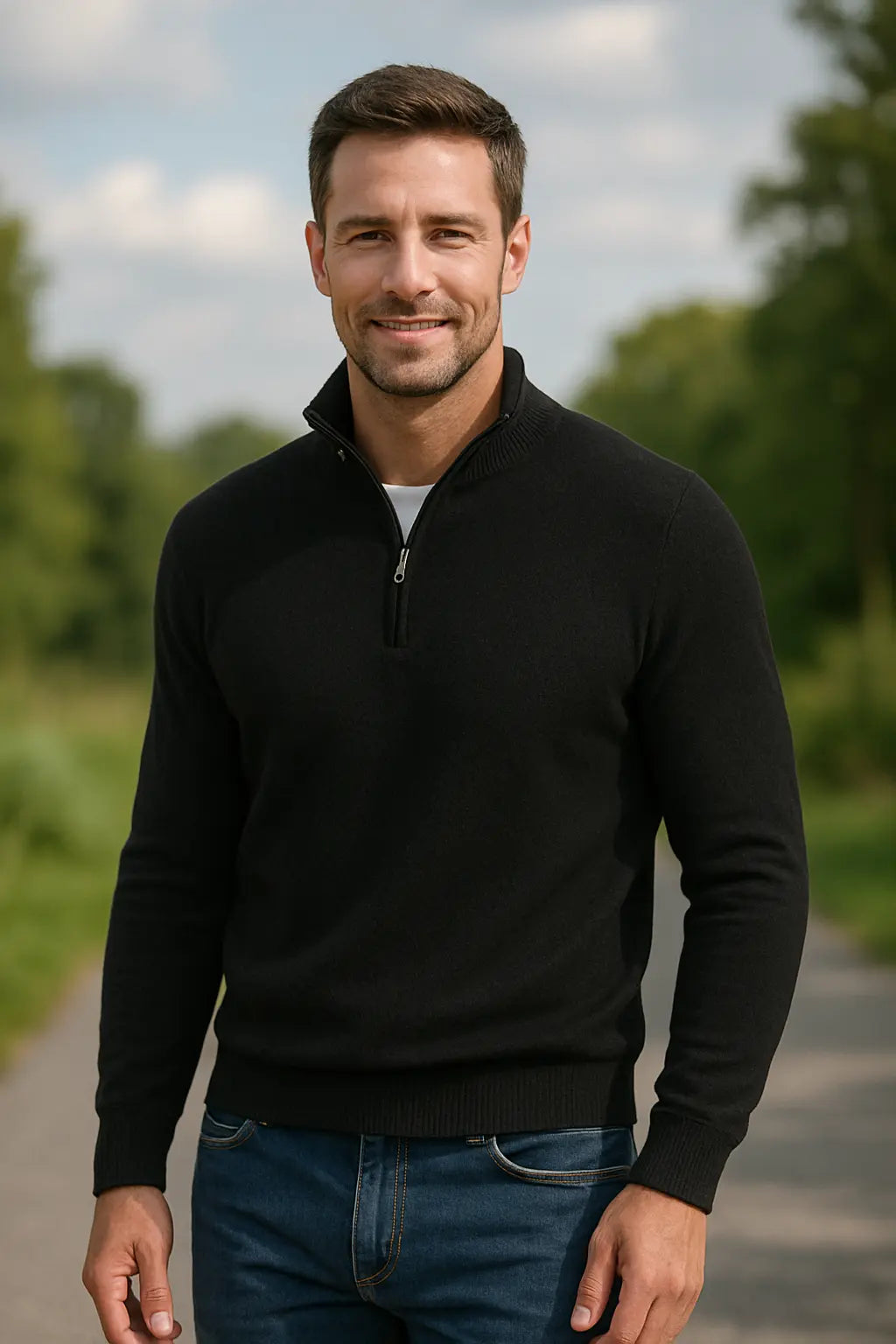 Heren Winter Trui, Halve Rits V-Hals Sweater, Effen Kleur Slim Pasvorm Lange Mouwen Sweatshirt | VIQA VIQA© NEDERLAND