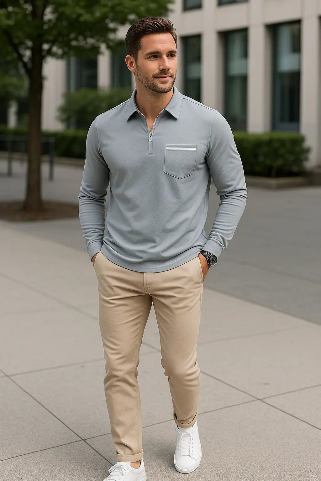 Heren Lange Mouwen Poloshirt, Hoge Kwaliteit Business Casual Kap Met Zak, Lente Herfst Slijtage | VIQA VIQA© NEDERLAND