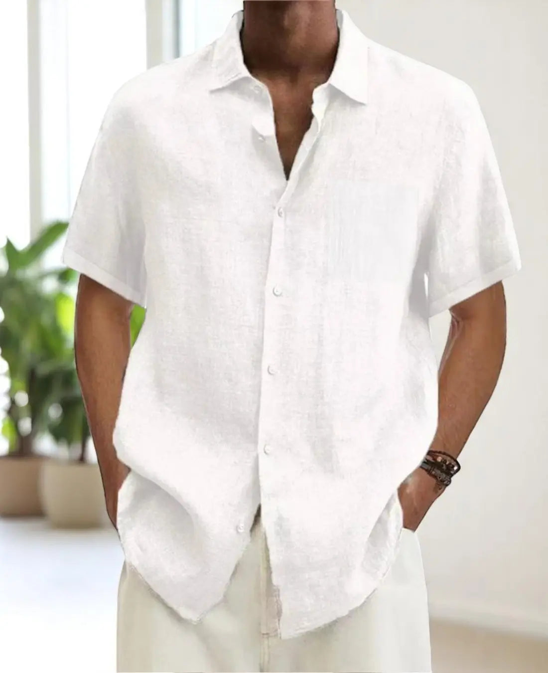 Heren Casual Linnen Zomerpolo Met Korte Mouwen VIQA© NEDERLANDWit-2XL