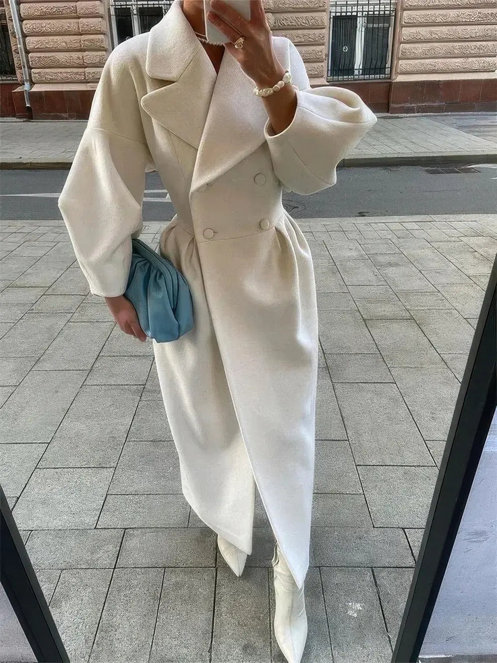 Dikke Wollen Overjas Voor Dames VIQA© NEDERLANDWit-XL