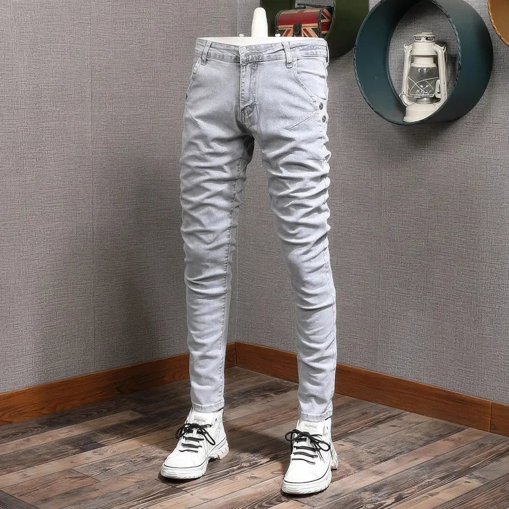 Heren Slim Stretch Retro Jeans VIQA© NEDERLANDLicht-Grijs-36