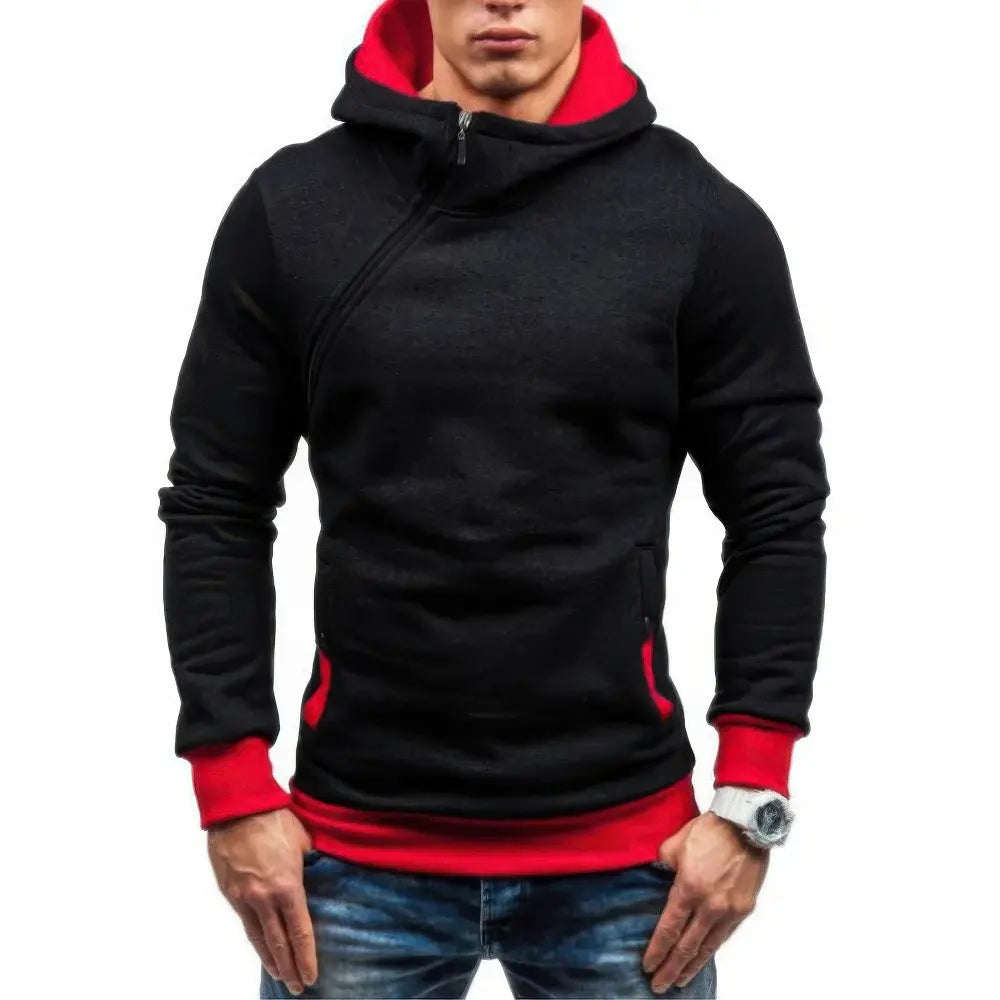 Heren Slim Trui Diagonale Rits Hoodie VIQA© NEDERLANDZwart-Rood-XXL