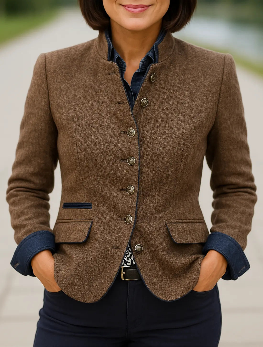 Winterjas Voor Dames, Slim Pasvorm Jasje Met Rechte Kraag, Elegante Casual Winterjas Met Rechte Kraag | VIQA VIQA© NEDERLANDBruin / 2XL