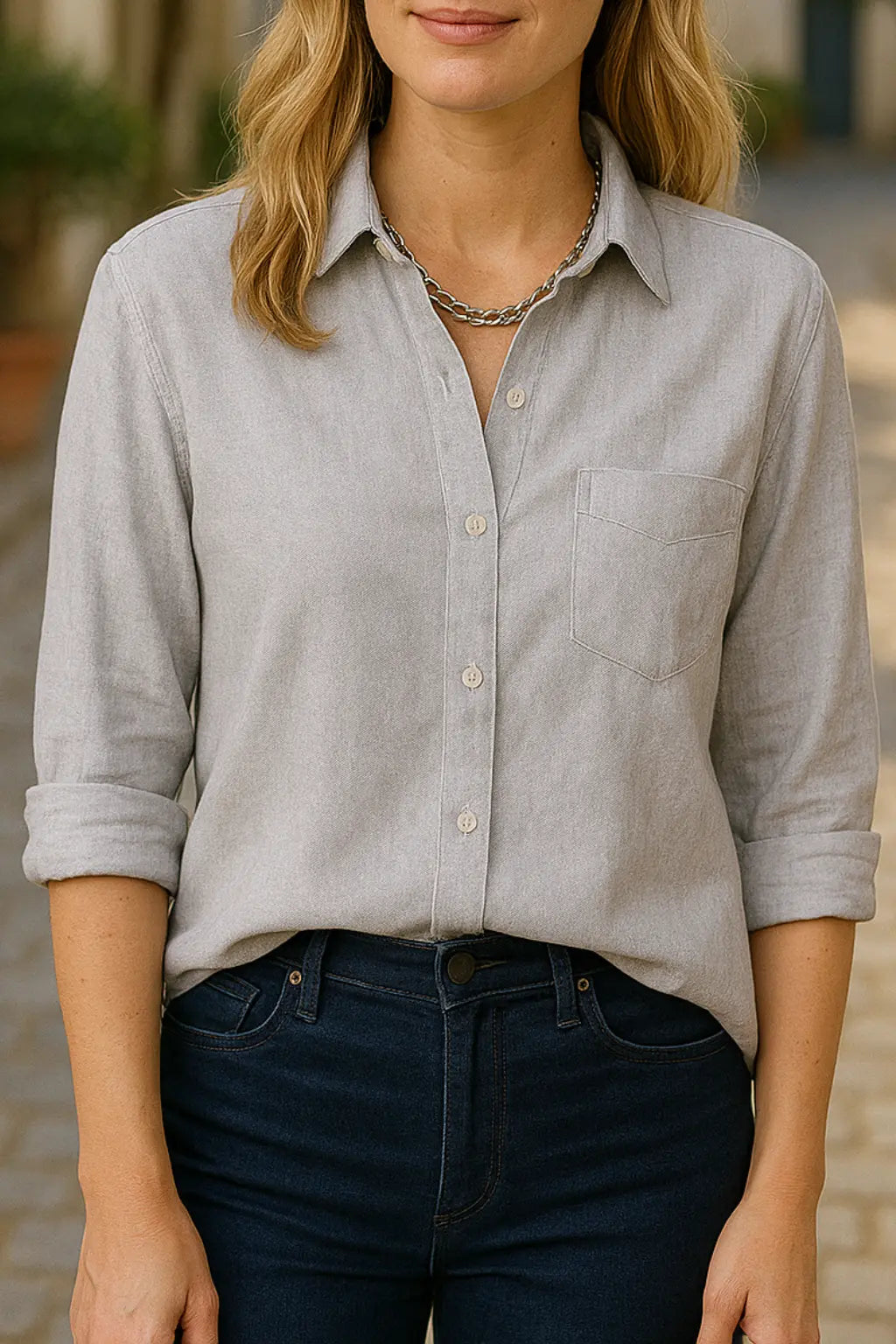 Dames Linnen Lange Mouw Shirt, Elegant Effen Kleur Casual T-Shirt Overhemd | VIQA VIQA© NEDERLANDGrijs / 2XL