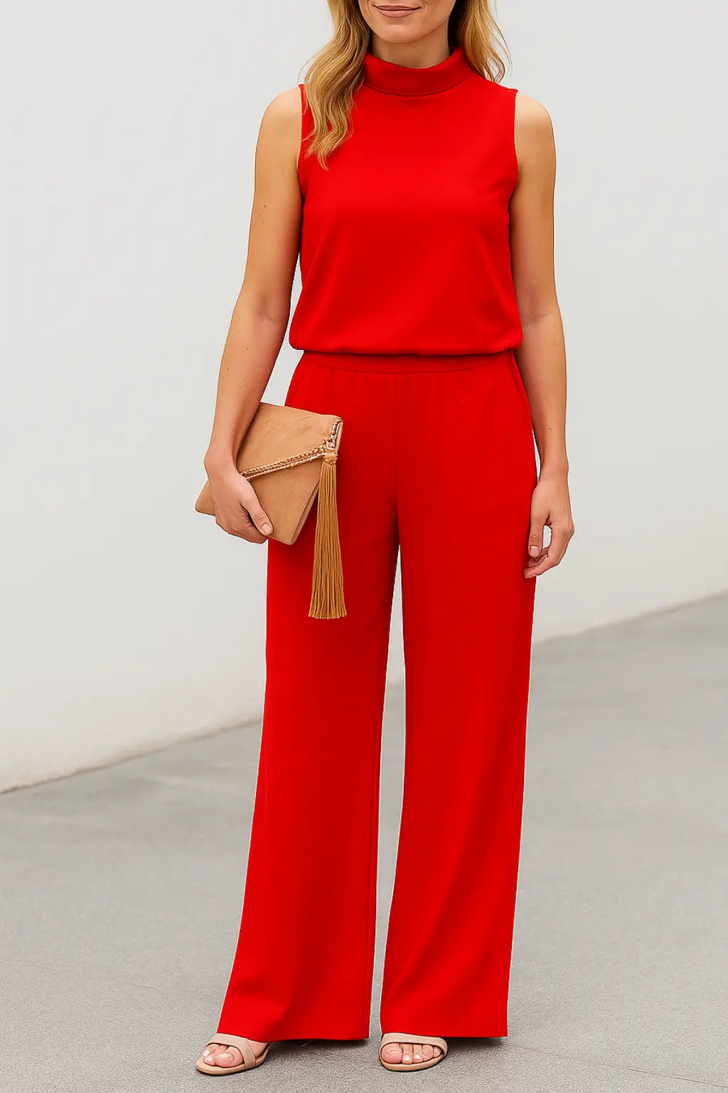 Dames Zomer Jumpsuit, Mouwloze O-Hals Effen Kleur, Losse Pasvorm Mode Casual Broek | VIQA VIQA© NEDERLANDRood / 2XL