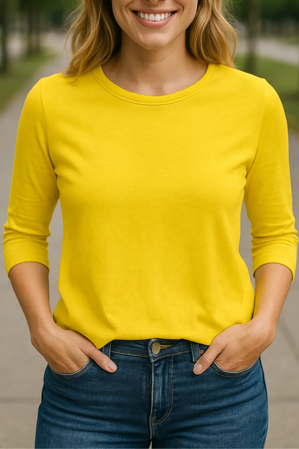 Dames Casual Blouse, Los Pasvorm Met 3/4 Mouwen En Ronde Hals T-Shirt, Effen Kleur Top | VIQA VIQA© NEDERLANDGeel / 2XL