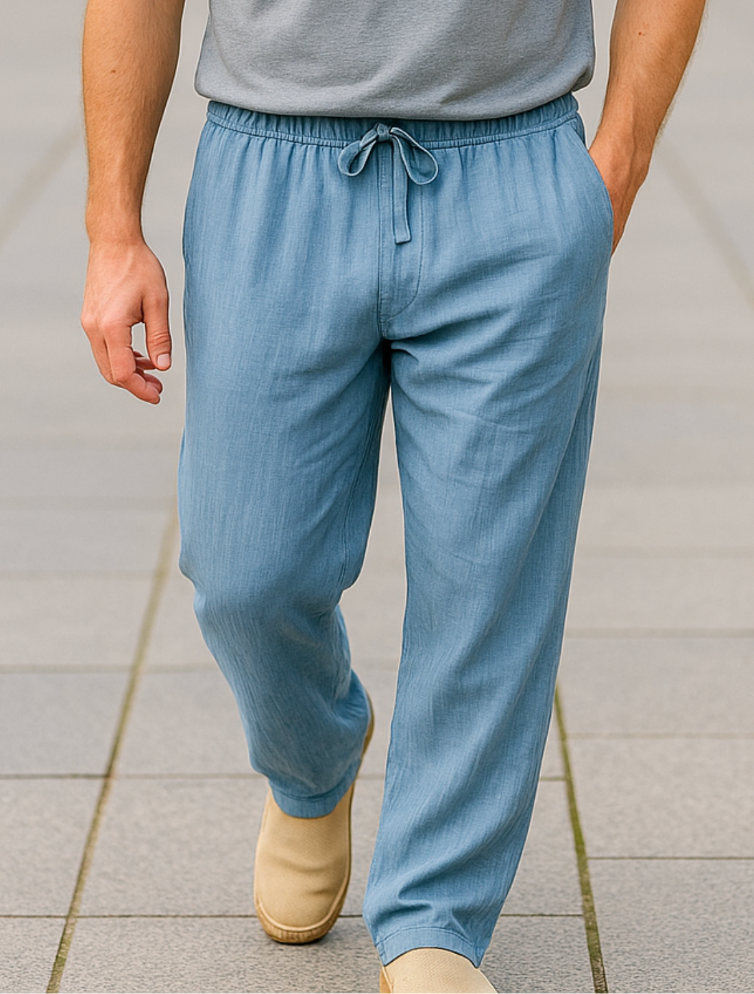 Herenbroek Van Katoen En Linnen, Effen Minimalistische Casual Broek Met Trekkoord En Rechte Pijpen | VIQA VIQA© NEDERLAND