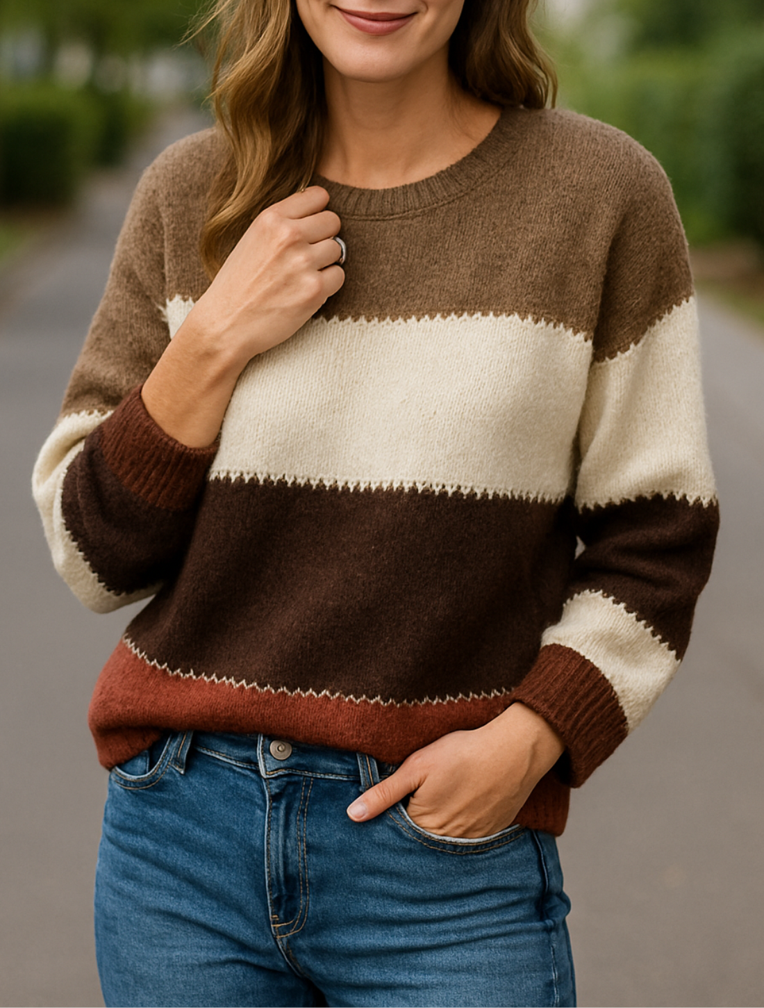 Gestreepte Trui, Los Gebreide Lange Mouwen Ronde Hals, Casual Herfst Winter Trui | VIQA VIQA© NEDERLAND