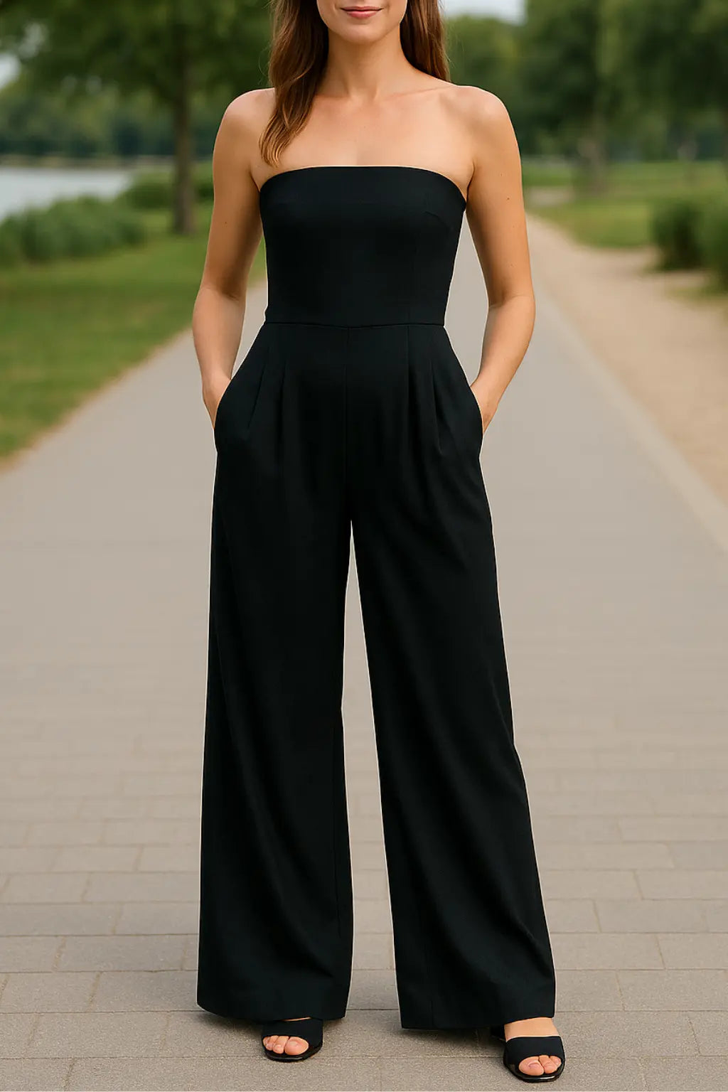 Sexy Rugloze Jumpsuit Voor Dames, Off-Shouder Bodysuit Met Wijde Broekspijpen En Zakken, Zomerse Casual Outfit | VIQA VIQA© NEDERLANDZwart / 2XL