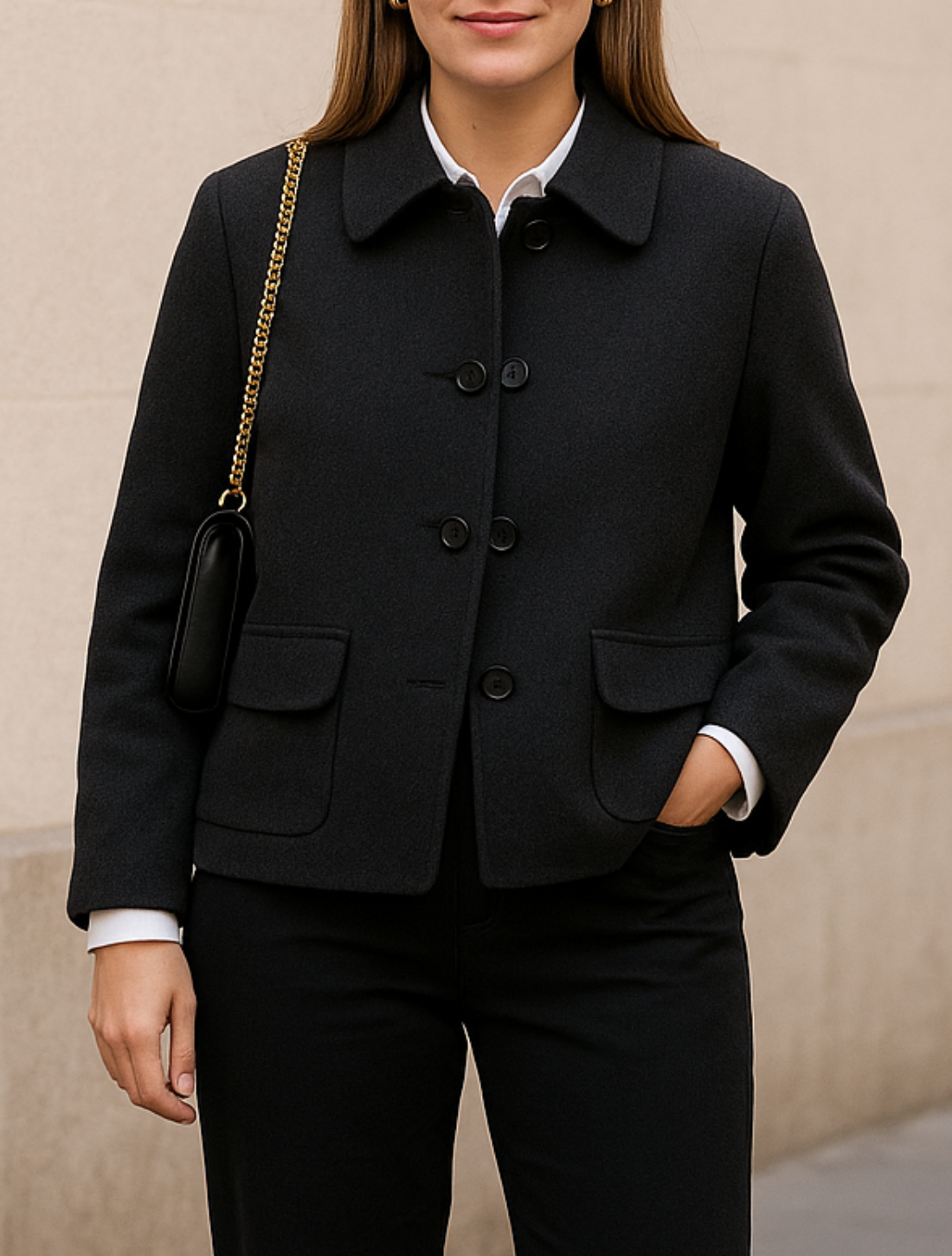 Wollen Damesjas, Effen Kort Knoopjasje, Herfstwinter Warme Bovenkleding | VIQA VIQA© NEDERLAND