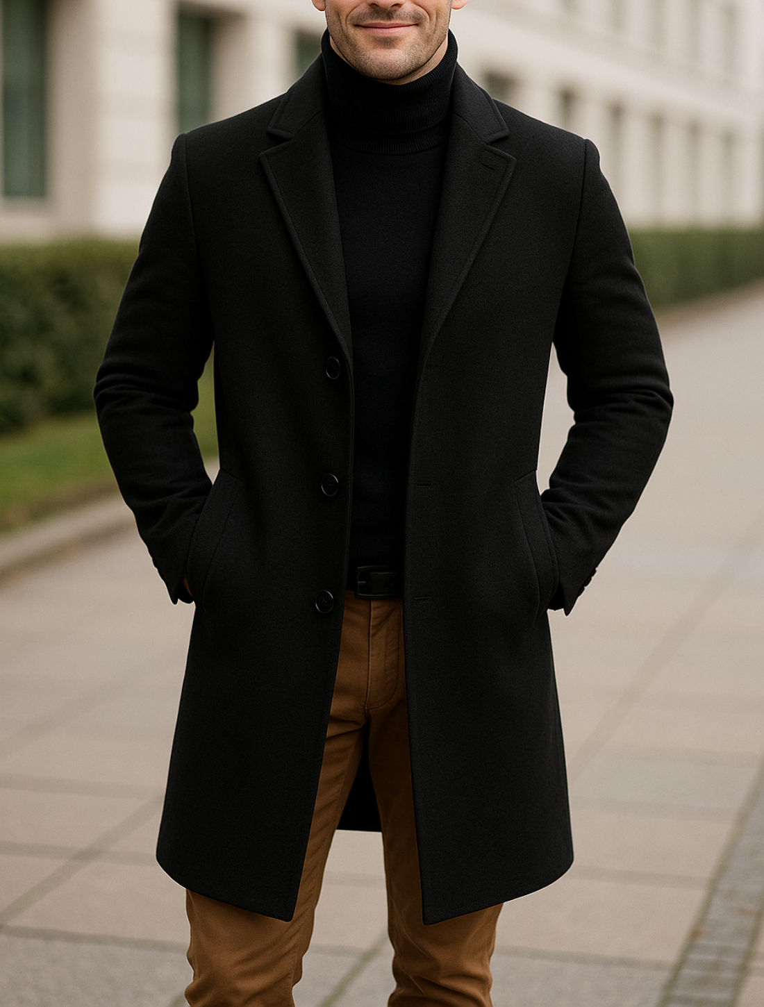 Heren trenchcoat, lange mouwen, enkele knoopsluiting, klassieke herfst- en winterjas | VIQA VIQA© NEDERLAND