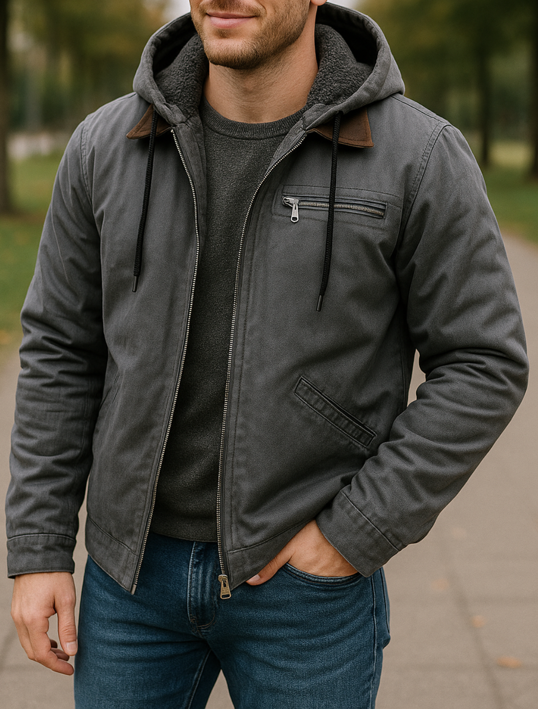 Heren Casual Fleece Jack, Met Capuchon En Ritszak Effen Kleur Winter Warme Jas Voor Buiten VIQA VIQA© NEDERLAND