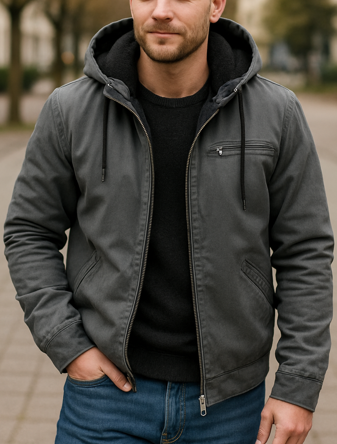 Heren Casual Hooded Jacket, Fleece gevoerde rits jas met zakken, Winter Outdoor Warm Bovenkleding | VIQA VIQA© NEDERLAND