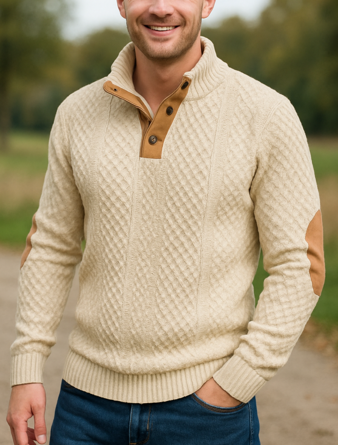 Heren Jacquard Gebreide Trui, Staande Kraag Button-Down, Lange Mouwen Casual Top | VIQA VIQA© NEDERLAND