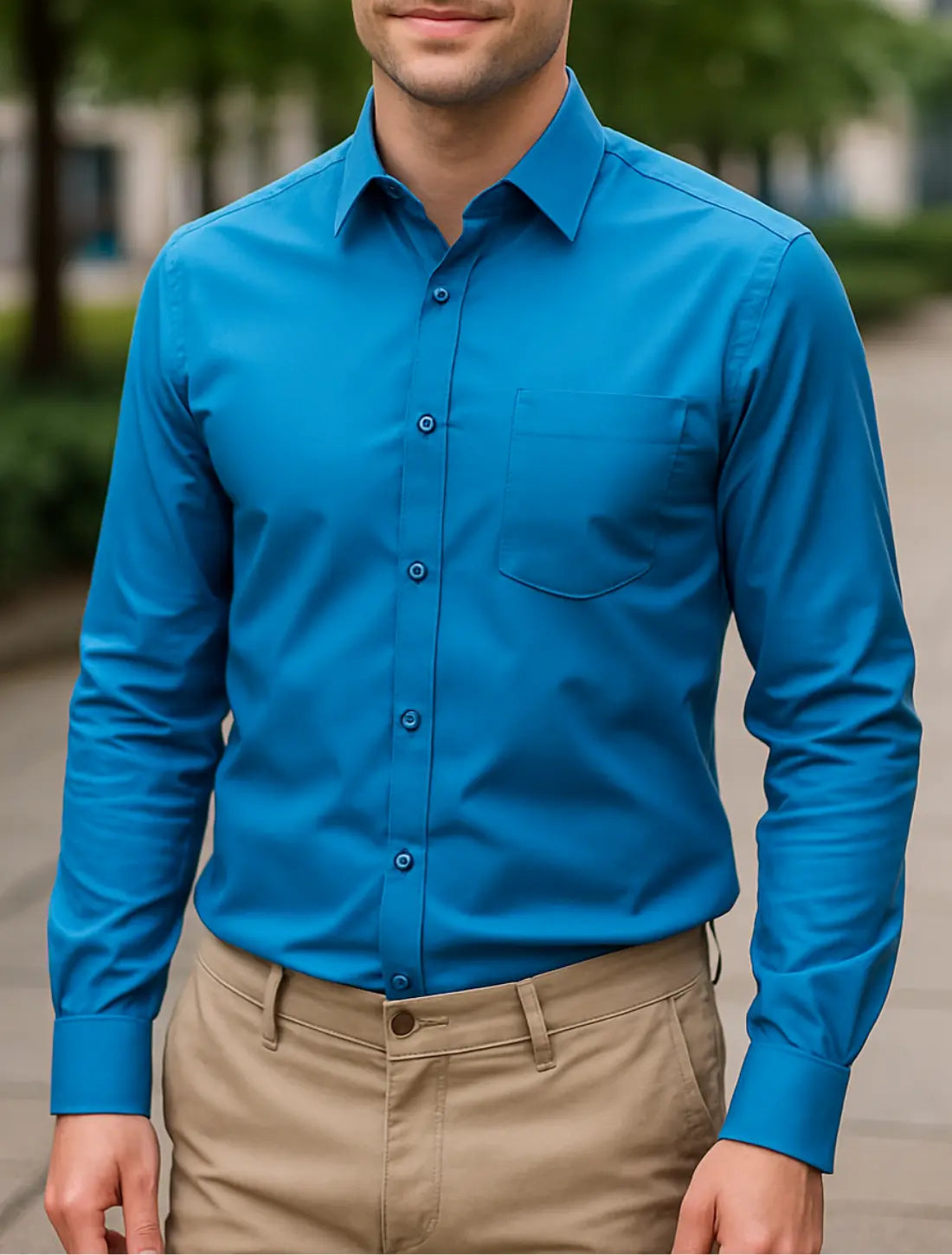 Heren Zomer Overhemd, Slanke Lange Mouwen Formele Zakelijke Casual, Effen Kleur Strijkvrij | VIQA VIQA© NEDERLANDBlauw / 2XL