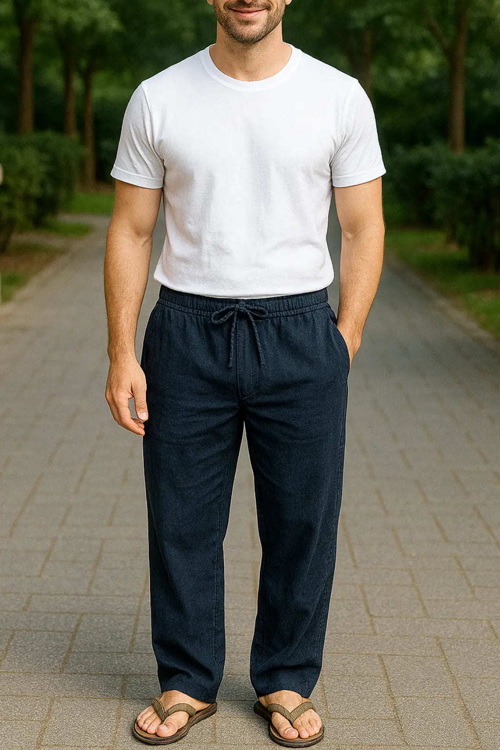 Heren Linnen Wijde Broek, Casual Broek, Lichtgewicht Zomer Sweatbroek | VIQA VIQA© NEDERLANDBlauw / 2XL