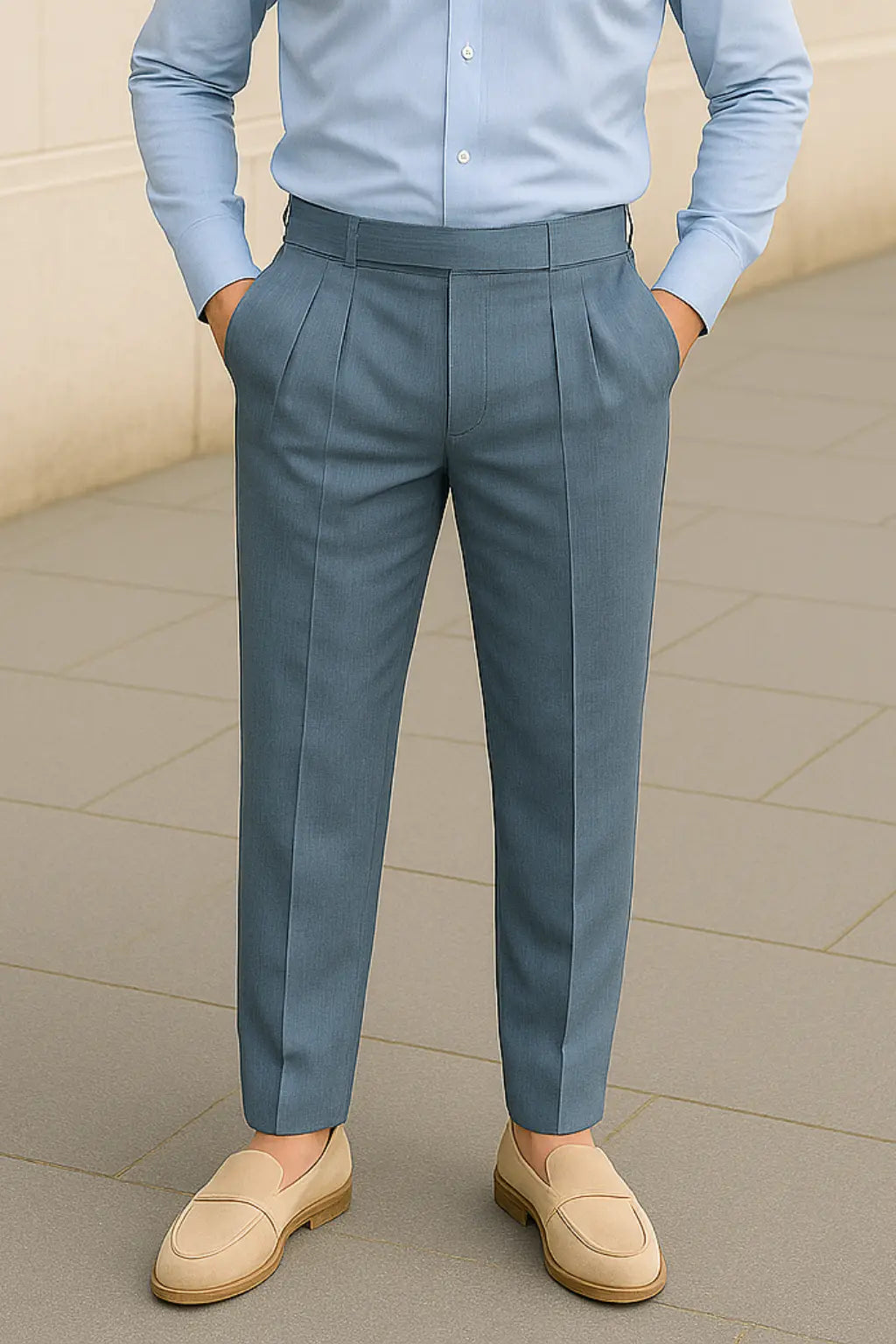 Heren Pantalon, Hooggetailleerde Rechte Broek, Zakelijke Stijl Met Riem | VIQA VIQA© NEDERLANDDonkergrijs-36