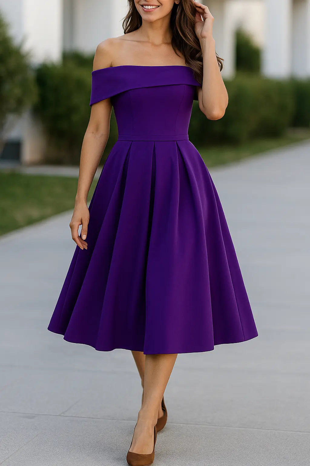 Dames Off-Shouder Satijn Gala Jurk, Maxi Jurk Met Zakken En Kant Op De Rug | VIQA VIQA© NEDERLANDPaars-XL