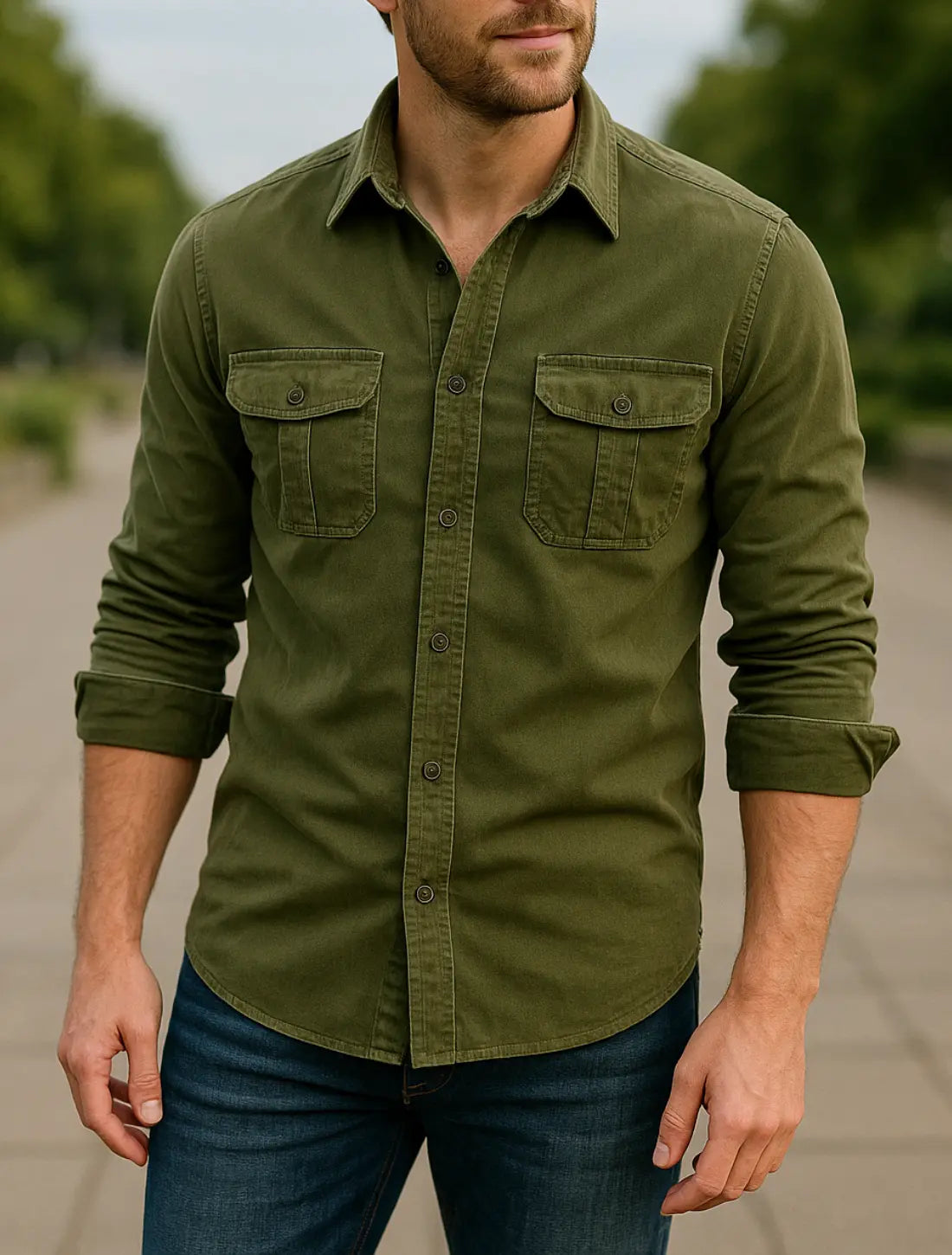 Heren Corduroy Overhemd, Lange Mouw Slim Pasvorm, Effen Kleur Zakelijk Casual Wear | VIQA VIQA© NEDERLANDGroen / 2XL