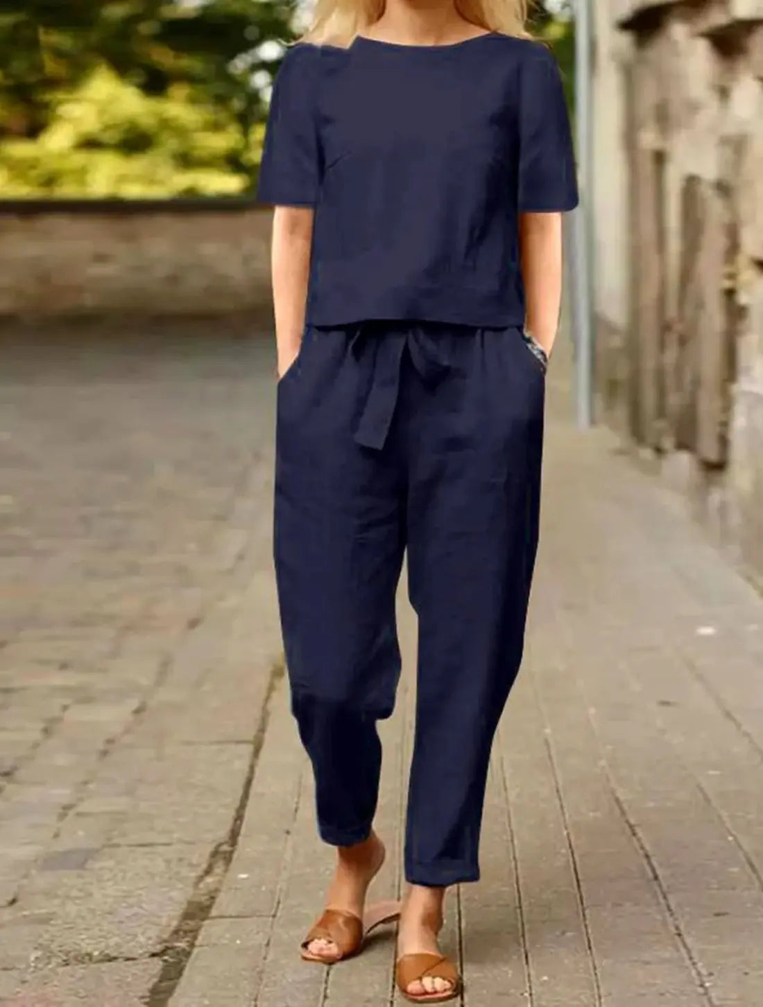 Dames Elegante Tweedelige Linnenset VIQA© NEDERLANDBlauw-2XL