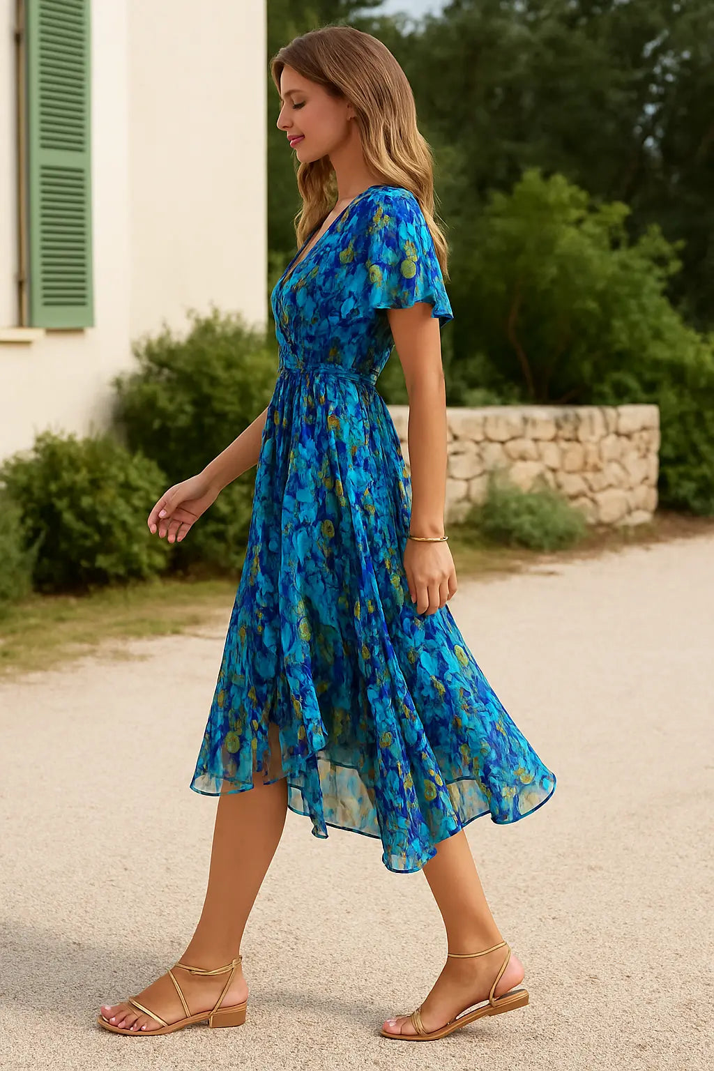 Dames Zomer Bloemen A-Lijn Jurk, Korte Mouwen Los Fit Lange Maxi Jurk Met Stippen | VIQA VIQA© NEDERLAND