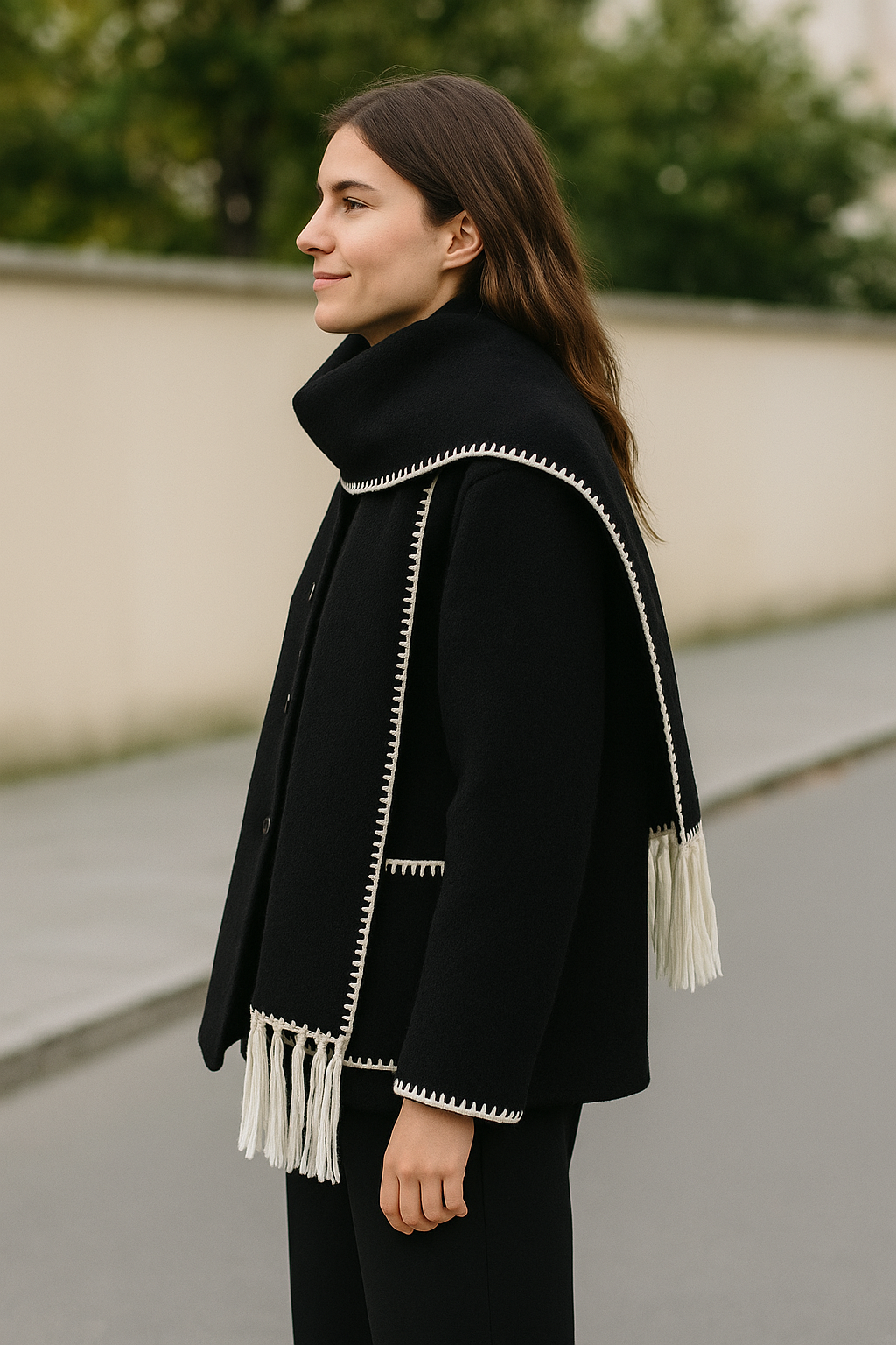 Dames Wollen Jas Met Sjaal Met Kwastjes, Dikke, Losse Pasvorm, Herfst- En Winter Mode | VIQA VIQA© NEDERLAND